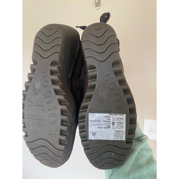 Fly London Yebi Ruched Back Tie Suede Leather Wedge Booties Size 40/ US 9-9.5 - Picture 5 of 8